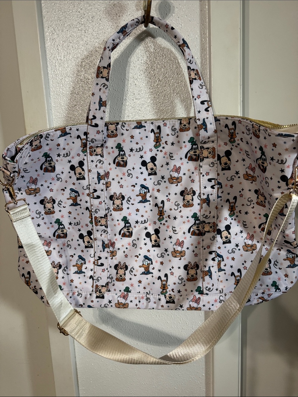 Disney White Canvas Tote with Mickey, Minnie, Donald & Friends Print